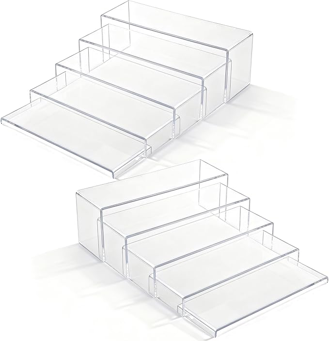 Aminigram Large Acrylic Display Risers, 2 Set - 10 Pack Collectibles Display Shelf, Acrylic Risers Display Stands for Show Figures, Cupcake, Perfume, Jewelry, Toys(12.4”L~12”L~11.6”L~11.2”L~10.8”L)