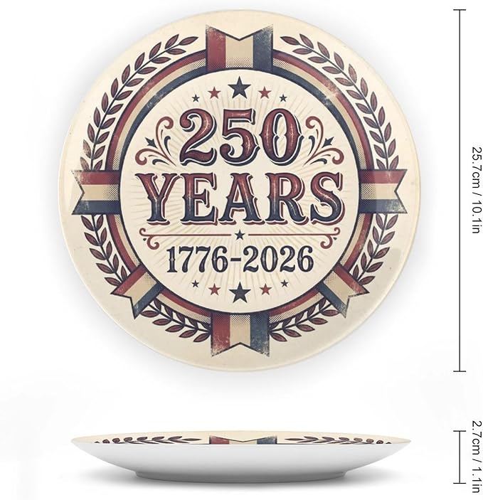 250th Anniversary Decorative Plates 10 Inch Vintage Patriotic Decorations Commemorative Plates with Stand Independence Day 4th of July Semiquincentennial Home & Office Decor