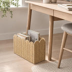 Paper Rope Magazine Holder for Floor with Scalloped Edge, Tall Narrow Wicker Magazine Basket – Book Basket, File Holder & Mail Basket for Living Room, Office & Bedroom