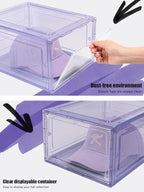 6 Pack Hat Organizer Box, Stackable Clear Baseball Caps Holder Box Containers with Magnetic Door for Hats Snapback Cap Storag, Hat Rack Display Case, Holds 8 Hats Each (Purple)