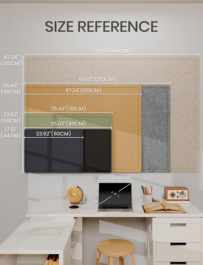 Fluxynara Bulletin Board, 35" x 17.5" Cork Board Alternative with 12 Safe Removable Adhesive Tabs, Foldable Felt Pin Board for Home Office, Classroom, Bedroom,Entryway for Walls—Carbon Blue