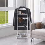 Ochine Freestanding Valet Stand with Storage Organizer, Wooden Garment Rack, Shoe Shelf, Portable Coat Stand, Clothes Rack for Entryway, Living Room, Bedroom, Office