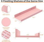 upsimples Pink Shelves for Wall, Pink Room Decor for Teen Girls, Bedroom, Living Room, Game Room, 6 Pack Wall Mounted Wood Shelves for Picture, Plants