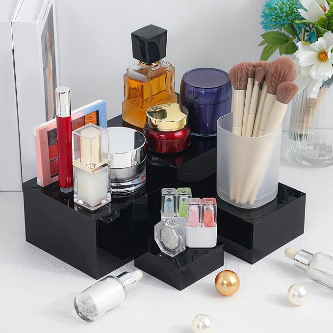 Geelin 6 Pack Acrylic Risers for Display Acrylic Cube Boxes Risers Display Stands with Hollow Bottoms Decorative Stand for Jewelry Candy Table Decor 6 Sizes(Black,3 to 8 Inch,Square)