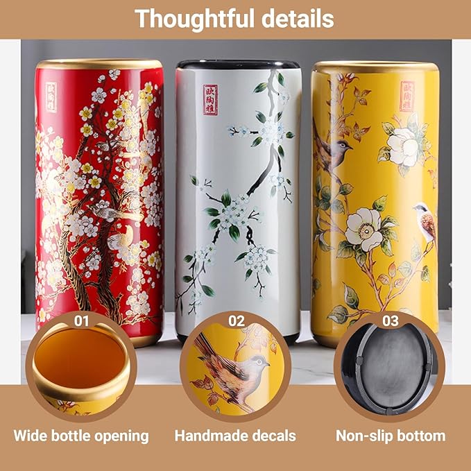 Commercial Ceramic Vintage Umbrella Stand Hand-appliqué Chinese Large capacity Umbrella Holder Organizer Umbrellas Storage Bucket for Entryway(B)