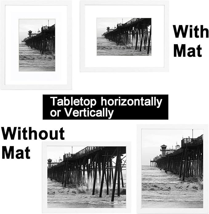 11x14 White Picture Frame with mat 8x10 set of 3, Minimalist 11x14 Poster Frame, Modern Style Wood Composite frames Tempered Glass for Wall Art Photo and Prints for Home Decor Gifts