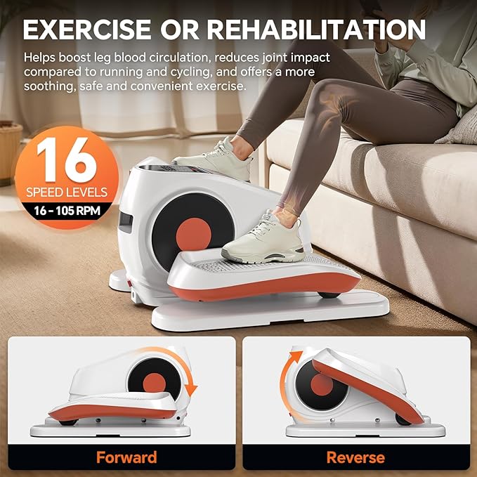Under Desk Elliptical Machine with Remote Control, 16 Adjustable Speed Electric Ellipse Leg Exerciser Pro As Seen On TV for Senior, Portable Quiet Seated Pedal Exerciser