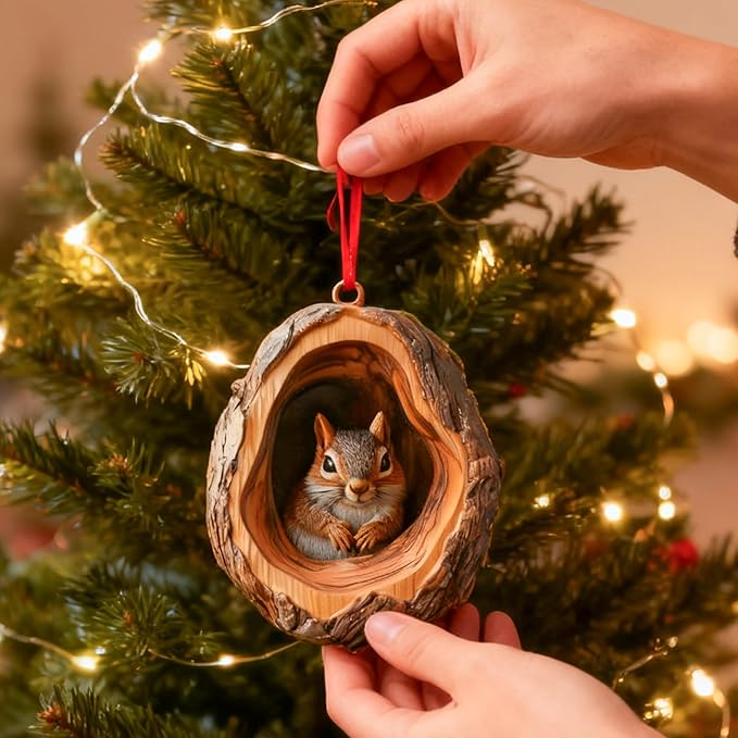 Forest Animal Christmas Ornaments, Valentines Day Gifts for Him Her, Funny Forest Animal Ornaments for Christmas Tree, 3D Resin Squirrel Ornaments Hanging for Animal Lovers & Easter Basket Stuffers