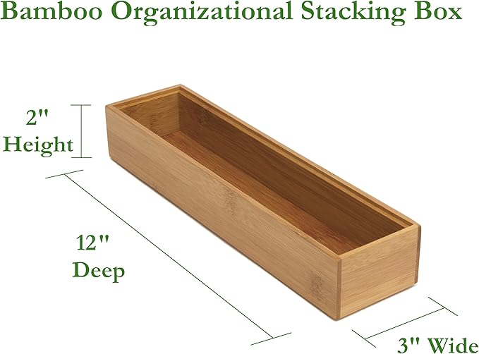 Lipper International 8182S Bamboo Wood Stacking Drawer Organizer Box, 3" x 12"