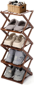 Shoe Rack Foldable, Portable Shoes Organizer Standing Shelf, Multifunctional Vertical Narrow Shoe Rack for Entryway, Closet, Bedroom and Hallway(Dark Brown, 5 Layers)