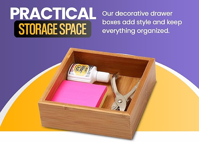 YBM HOME Bamboo Drawer Organizer Storage Box for Kitchen Drawer, Junk Drawer, Office, Bedroom, Children Room, Craft, Sewing, and Bathroom, 2 Pack 10x14x2 inch