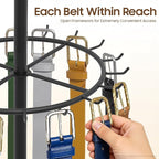 Floor Standing Belt Display, Tie Rack Floor Mounted Belt Hanger Belt Display Shelf Purse Hanger Stand Scarf Stand Adjustable Feet for Home, Boutiques, Clothing Stores, Retail Stores (Black)