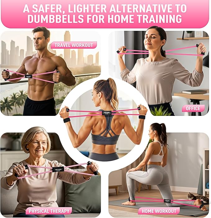 Figure 8 Resistance Bands for Arm, Back, 3 Level Latex Heavy Exercise Bands with Handles for Strength Training, Full Body Workout, Physical Therapy, Pilates, Yoga, Home Gym Equipment for Women