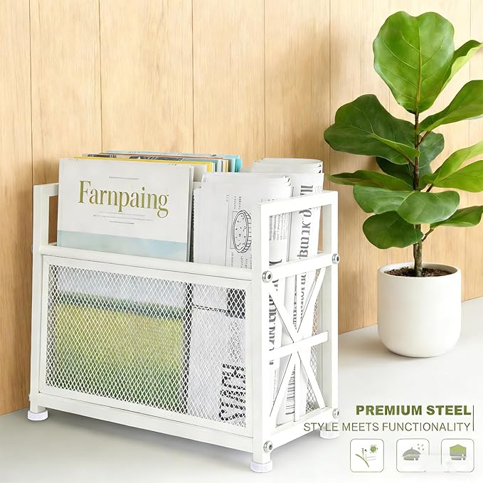 White Magazine Holder, Magazine File Holder, Magazine Rack Floor Magazine Basket, Magazine Stand for Letters, Magazines, Books, Newspapers, Folder Organizer Bin for Books