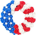 Patriotic Wreath for Front Door Red White Blue Wreath 4th of July Wreaths for Door Wall Memorial Day Decor Independence Day Hanging Decoration for Outside Home Farmhouse Holiday (Flower)