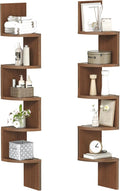 HOOBRO Corner Shelf Wall-Mounted, Set of 2 Floating Corner Shelves for Wall, 5-Tier Corner Bookshelves for Living Room, Bedroom, Bathroom, Home Office, Walnut WL26BJP201