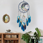 Tree of Life Dream Catchers, Handmade Woven Rainbow Healing Crystal Stone Dream Catcher Wall Hanging Ornament for Bedroom Living Room Wedding Party Decor, Festival Blessing Gift (Blue Moon)