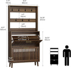 Tall Shoe Cabinet with Coat Rack, Shoe Storage Cabinet with Louvered 2 Doors, Tall Freestanding Entryway Shoe Cabinet with Adjustable Shelves, Modern Shoe Organizer Cabinet, Shoe Rack Cabinet (Walnut)
