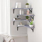 ROMGUAR CRAFT Corner Floating Shelves Wall Mounted Set of 4, Rustic Wood Storage Display Shelves for Home Decor, Bathroom, Kitchen, Bedroom, Living Room, Office (Light Grey)