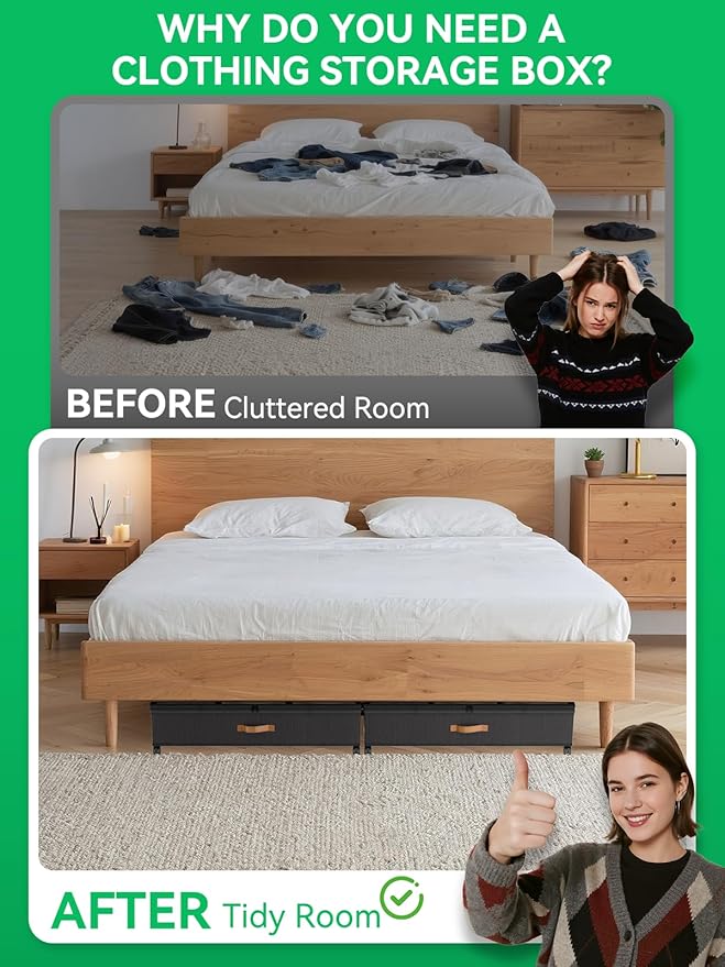 Under Bed Storage with Wheels, 2-Pack 72L XXXL Scalable Under Bed Storage Containers with Transparent Lids, Underbed Storage Organizer Rolling Bins for Shoes Clothes Sheet - Expandable Max