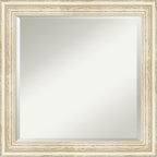 Amanti Art White Wall Mirror 24x24 Country White Wash Square Bathroom Mirror for Wall Decor Living Room, Medium Country Rustic Wood Frame, Hangs Horizonally and Vertically, Bathroom Decor, Beveled