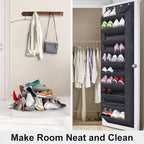 SLEEPING LAMB Over The Door Shoe Organizer for Closet with Large Deep Pockets, Narrow Shoe Rack for Door Hanging Boots Storage, Black