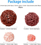 Patelai 36 Pcs Wicker Rattan Balls Decorative Balls for Vase Centerpiece Bowls Orbs Filler for Home Decor,4 Sizes(Boho,2.4'',2'',1.6'',1.2'')