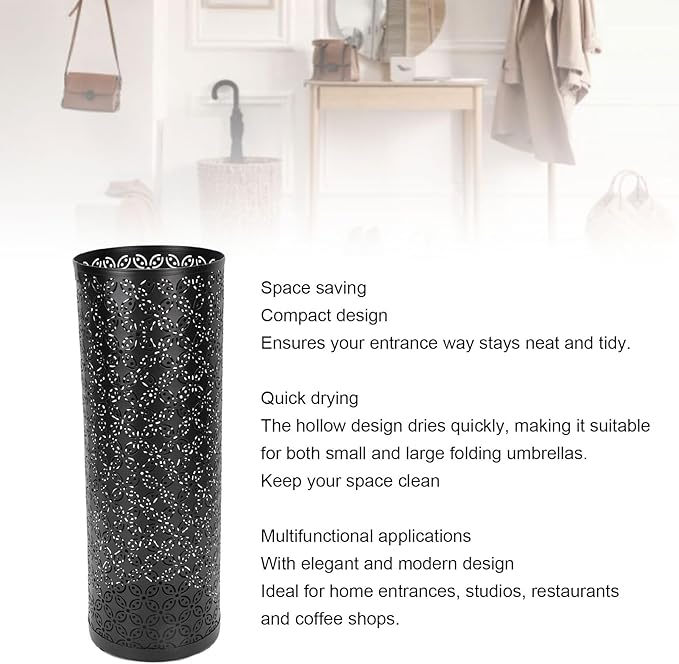 Metal Round Umbrella Stand Rack, FreeStanding Umbrella Holder for Entryway, Home, Office (Black)