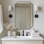 ANDY STAR Matte Black Mirror 26x38 Inch, Scalloped Wall Mirror, Unique Rectangular Bathroom Mirror in Premium Stainless Steel Metal Frame 1’’ Deep, Hangs Vertically/Horizontally