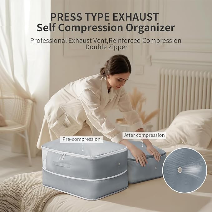 DIMJ Comforter Storage Bag - Large Capacity Ultra Space Saving Self Compression Organize for Duvet, Pillow, Bedding, Blanket Storage Organizer Nylon Compression Bags, Sheet Storage with Zipper