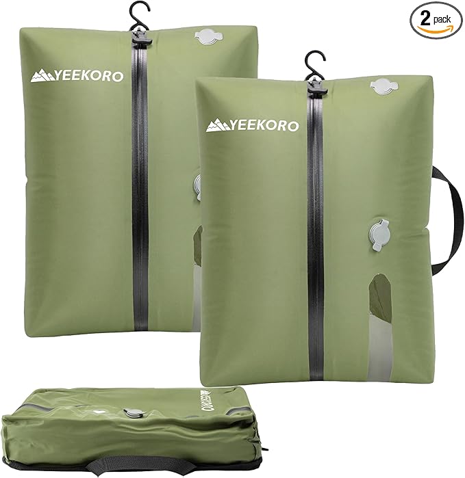 Vacuum Bags for Travel, Professional IP67 Reusable Vacuum Compression Bags for Travel Suitcases, Durable Space Saver Bag (2 PACK GREEN, No Pump)