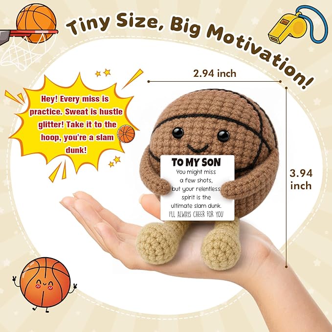 Son Gifts from Mom Dad,Graduation Gift for Him Son 2026,Inspirational Crochet Basketball Desk Decor,Year Old Boy Birthday Gifts for Adult Step Bonus Son in Law, Motivational Sports Shelf Sitter