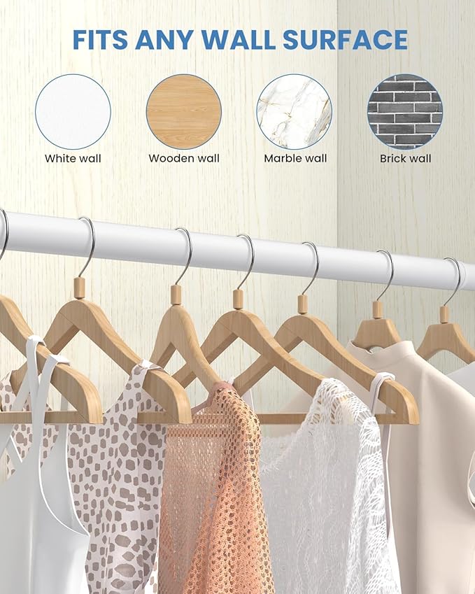 2 PACK Closet Rods for Hanging Clothes, 17 to 39 Inches Stepless Adjustable Metal Closet Rod, 1.3 Inches Heavy Duty Clothes Hanging Rod for Closet Wardrobes Laundry RV, White