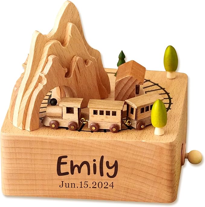 EDSG Personalized Music Box Custom Wooden Music Box Gifts for Birthday Christmas Engraved Rotating Musical Boxes Figurines with Any Name for Kids Girls Boys Daughter Home Decor (Design 1)