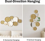Gold Mirrors Wall Decor Metal Round Home Art Decor Decorative Modern Circle Mirror Wall Art Sculpture Hanging Decorations for Home Living Room Office