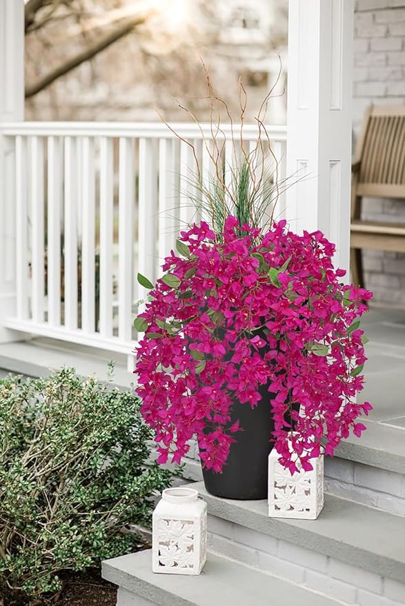 33.5" Bougainvillea Artificial Flowers Fake Pink Flowers, UV Resistant Long Sprays Artificial Bougainvillea Flowers for Indoor & Outdoor Decor, 3PCS Faux Hanging Flower for Home Room Wedding Porch