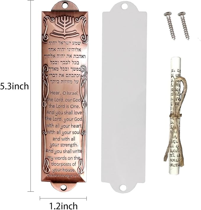 3pcs Mezuzah Metal Blessing Mezuzah Case with Scroll English & Hebrew Blessing Scripture for Decorating House, 5.3" Height