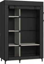 Buzowruil Canvas Wardrobe Portable Closet Wardrobe Clothes Storage with 6 Shelves and Hanging Rail,Non-Woven Fabric, Quick and Easy Assembly,Black