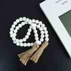 Meplait 39in Wood Bead Garland Farmhouse with Tassels,Versatile Prayer Beads Boho Chic Wall Hanging Home Decor (White)