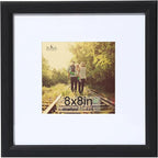 KTKDE 8x8 Picture Frame Real Glass, Display Pictures 4x4 with Mat or 8x8 Without Mat, Modern Style Wood Composite Frame,Black Gallery Wall Frame & Table Top Display，best gift