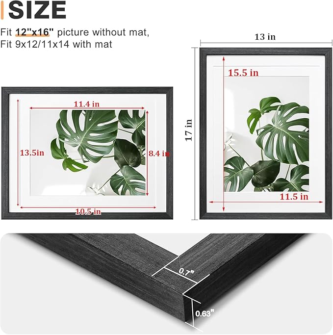 Egofine 12x16 Picture Frame Set of 4, Made of Solid Wood Multicolor Photo Frame Covered by Plexiglass 9x12 and 11x14 with Mat or 12x16 without Mat, for Wall Mounting Mixed Colors