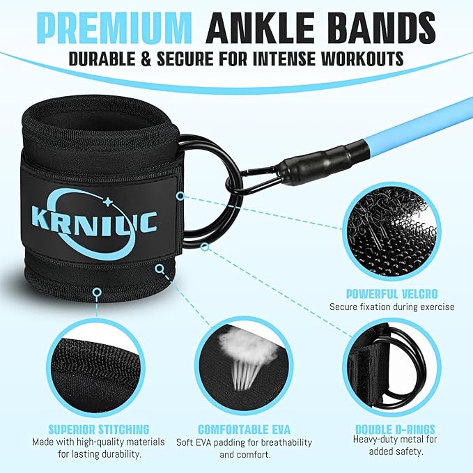 Ankle Resistance Bands with Cuffs, Resistance Bands for Working Out, Home Gym Workout Equipment for Women, Pilates Exercise, Hip, Leg, Glute Ankle Weights Training- Exercise Guides Included