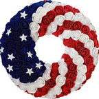 Idyllic 20 Inch Patriotic Wreath, PE Roses with Metal Stars, Suitable for Front Door, Wall, Home Decoration & Memorial Day, 4th of July Decorations
