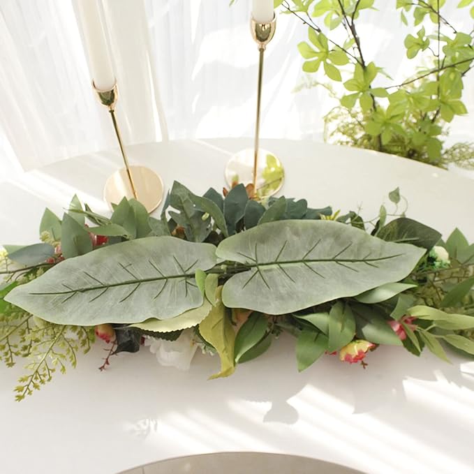 30 Inch Artificial Rose Flower Swag, Colorful Decorative Swags with Green Leaves Rose Hydrangeas Eucalyptus Leaves for Home Garden Lintel Wedding Arch Party