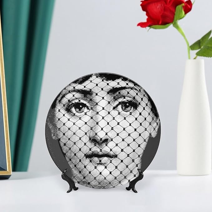 Lina Cavalieri Plate, Wall Decorative Plate, Mysterious Face Plate Wall Hanging Decoration,Including Bracket And Special Spring HooK,style-9,7inch