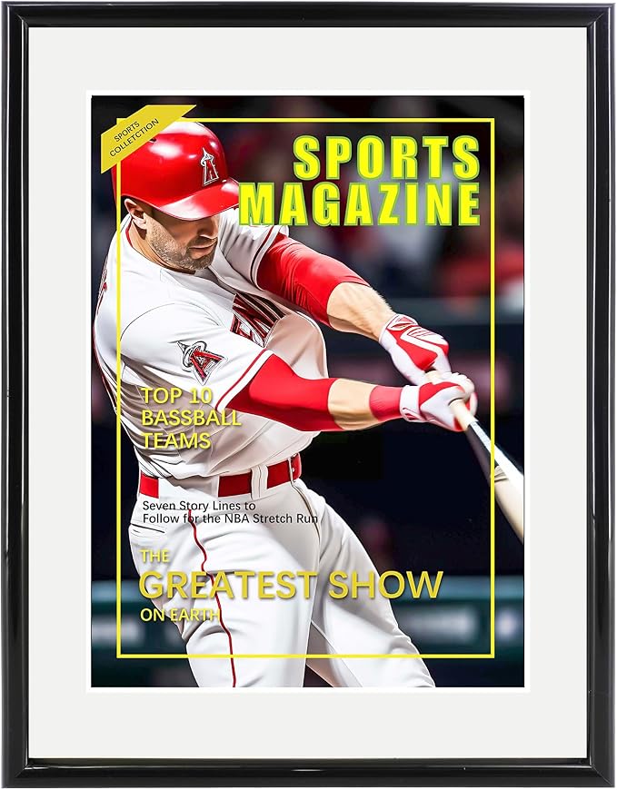 4 Packs Sports Magazine Frame Fits Measuring 8.5 x 11.25 Inch Magazine Display Frame with White Core Matting and Installed Hangers for Wall Hanging