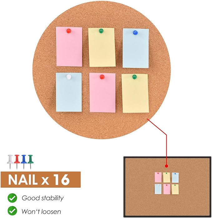 Cork Board Bulletin Board 20 x 30, Black Aluminium Framed Corkboard, Office Board for Wall Cork, Large Wall Mounted Notice Pin Board with 16 Push Pins for School, Home & Office