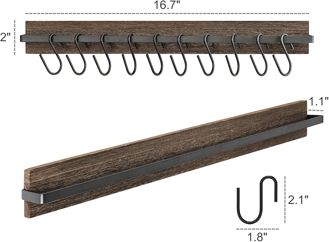 Mkono Hat Rack for Wall Wooden Baseball Caps Organizer with 20 Hooks Rustic Cowboy Hanger Mounted Hats Display Closet Bedroom Entryway, Set of 2, Brown