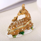 Hand Painted Trinket Box for Home Decor Accents, Enamel Hinged Jewelry Box for Bookshelf Office Table Desk Decoration, Classical Figurine Collectible Keepsake Animal Sculptures (Sika Deer)