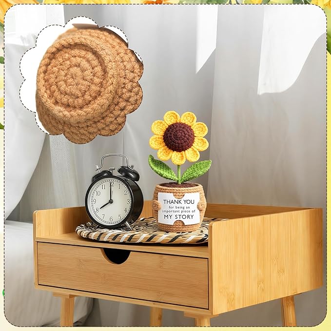 Wavwavw 3 Pack Teacher Appreciation Gift Positive Flower Handmade Crochet Doll Thank You for Helping Me Grow Gifts Back to School Gifts for Women Teacher(Puzzle Sunflower)
